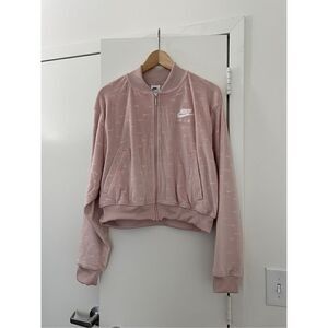 NWT Nike Air Women’s Velour Jacket Pink Oxford/White Size L(DD5449-601)MSRP$100